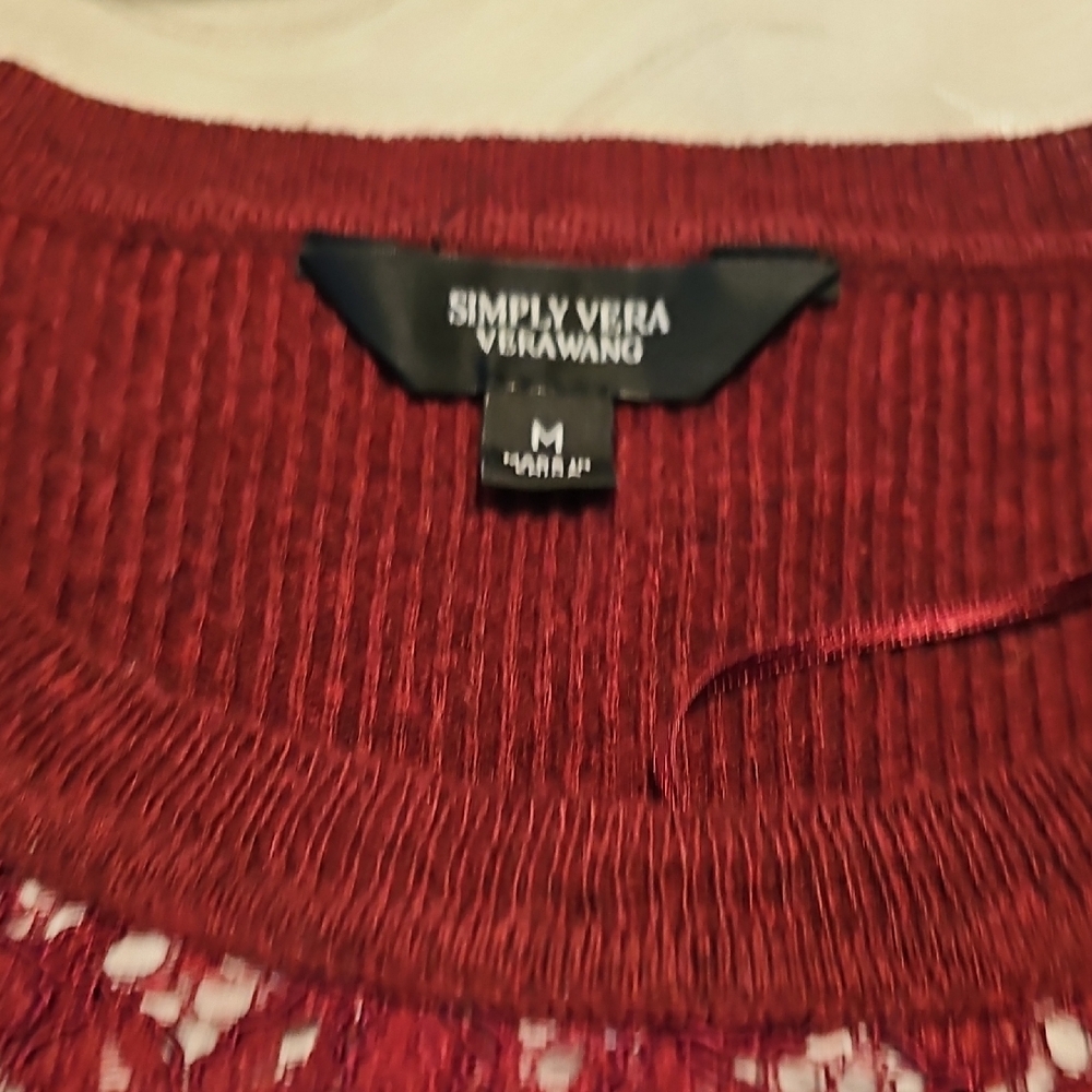 Simply Vera Vera Wang Maroon Lace Overlay Sweater Womans Medium - Picture 5 of 13